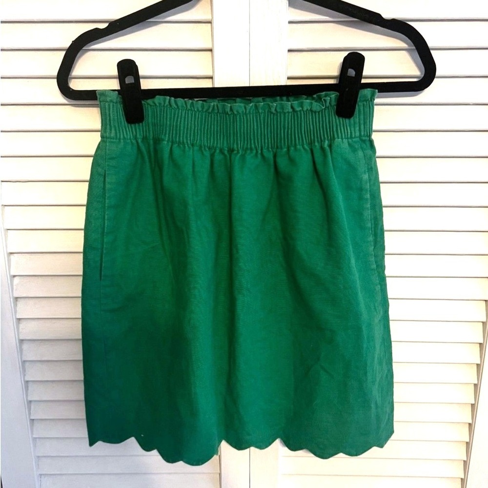 J.Crew Skirt Scalloped Hem Size 0 Green Womens Mini‎ Smocked Waist Casual Summer